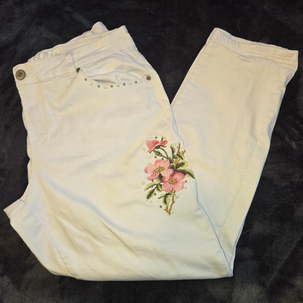 Hydraulic Ankle Skinny White Floral Embroidered Women's‎ Jeans Size 16